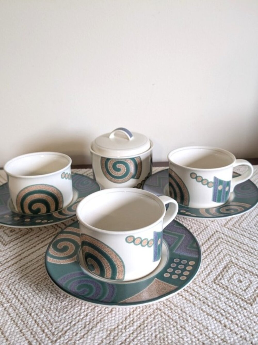 Vintage Mikasa Life Style CAC18 Coffee/Tea Cup and Saucer Sets And A Canister